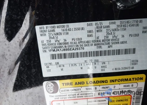 2025 Ford Expedition Active Max z USA, uszkodzony, nr VIN 1FMJK1J89SEA29376